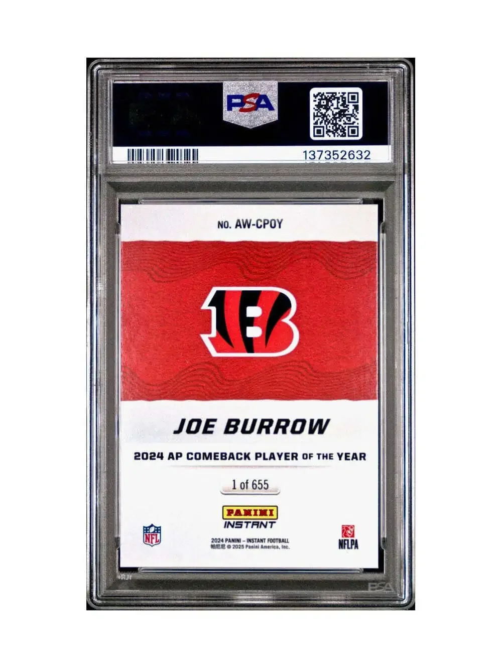 Joe Burrow 2024 Panini NFL AP Comeback Player of the Year Bengals PSA 9 Mint